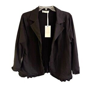 NWT Grace Karin Jacket Womens Sz Large Black Knit Ruffle Detail 3/4 Sleeve